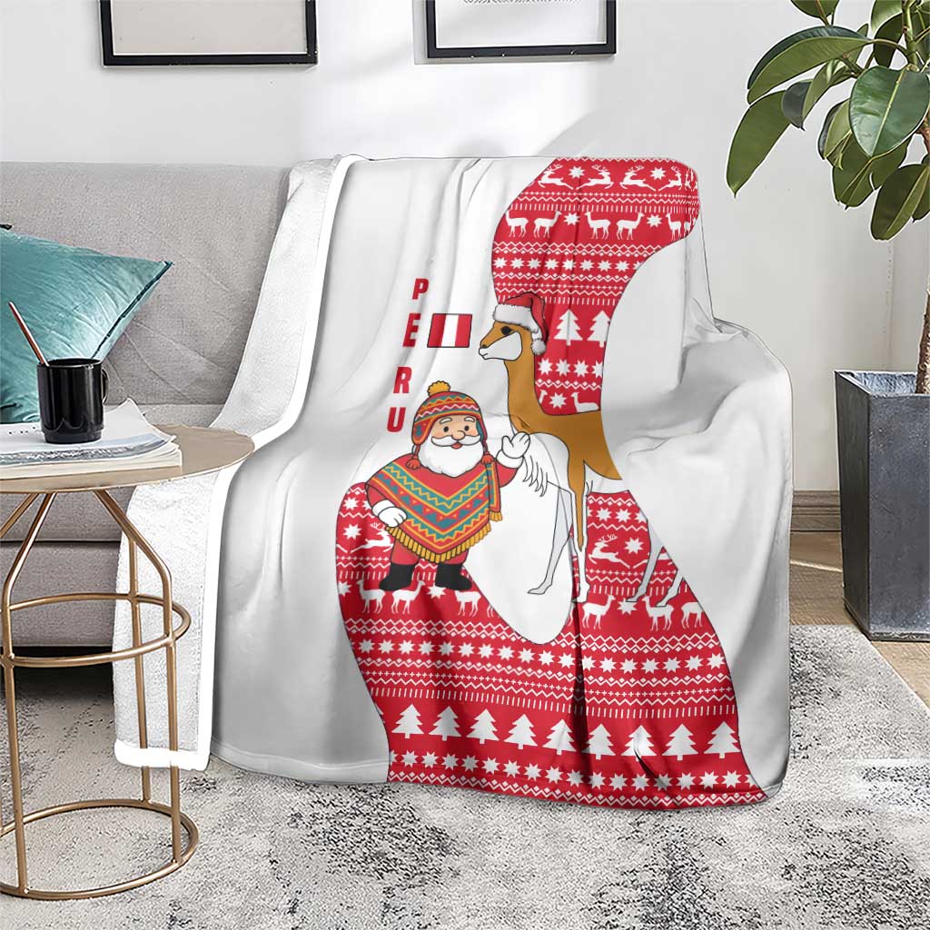 Peru Christmas Blanket with Santa Claus Vicuña Andean Poncho and Red Festive Pattern Design - Wonder Print Shop