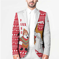 Peru Christmas Blazer with Santa Claus Vicuña Andean Poncho and Red Festive Pattern Design - Wonder Print Shop