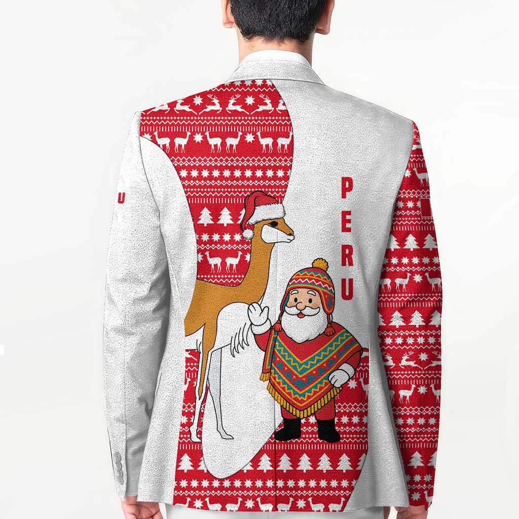 Peru Christmas Blazer with Santa Claus Vicuña Andean Poncho and Red Festive Pattern Design - Wonder Print Shop