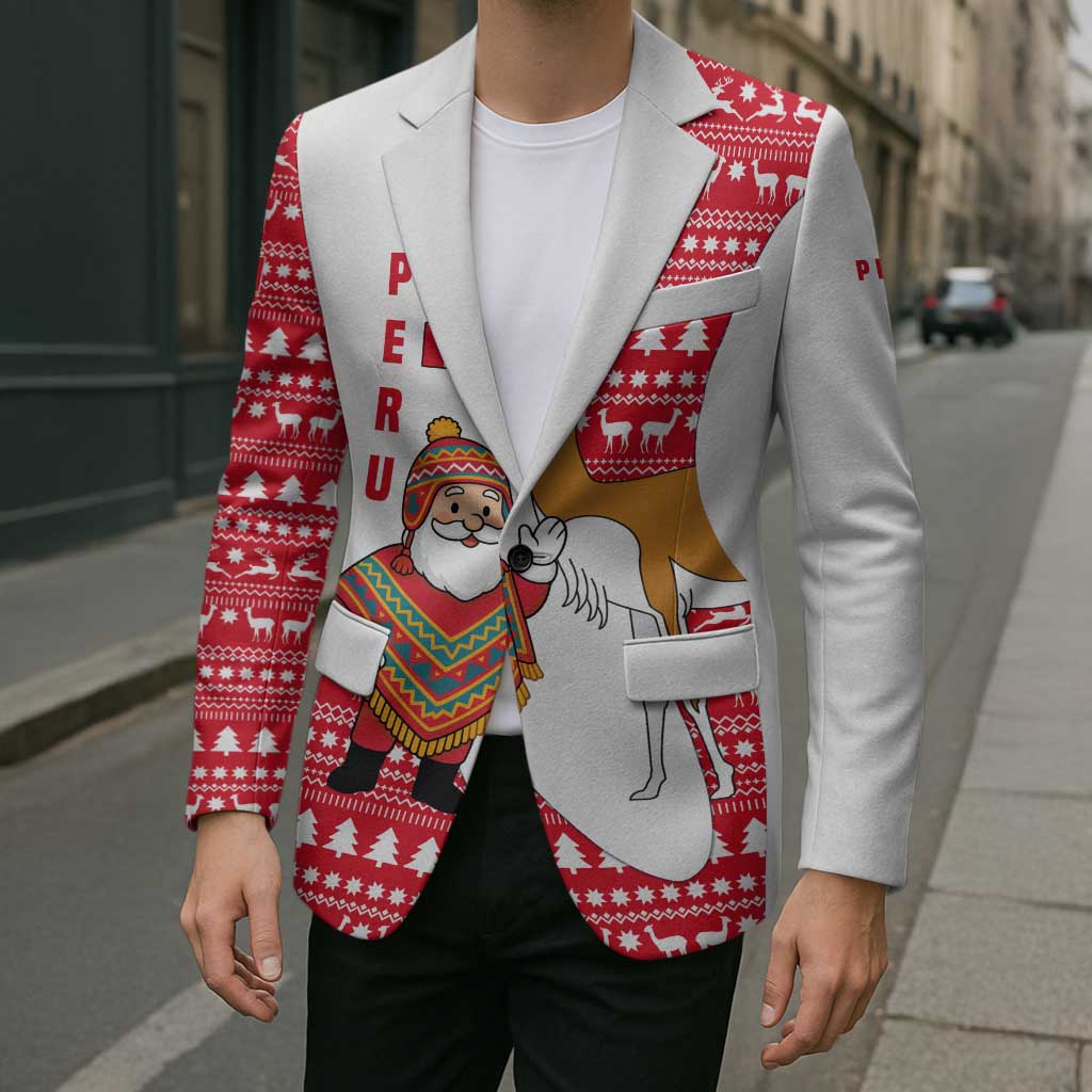 Peru Christmas Blazer with Santa Claus Vicuña Andean Poncho and Red Festive Pattern Design - Wonder Print Shop