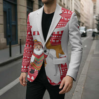 Peru Christmas Blazer with Santa Claus Vicuña Andean Poncho and Red Festive Pattern Design - Wonder Print Shop