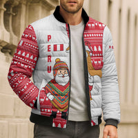 Peru Christmas Bomber Puffer Jacket with Santa Claus Vicuña Andean Poncho and Red Festive Pattern Design - Wonder Print Shop