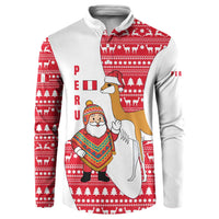 Peru Christmas Button Sweatshirt with Santa Claus Vicuña Andean Poncho and Red Festive Pattern Design - Wonder Print Shop
