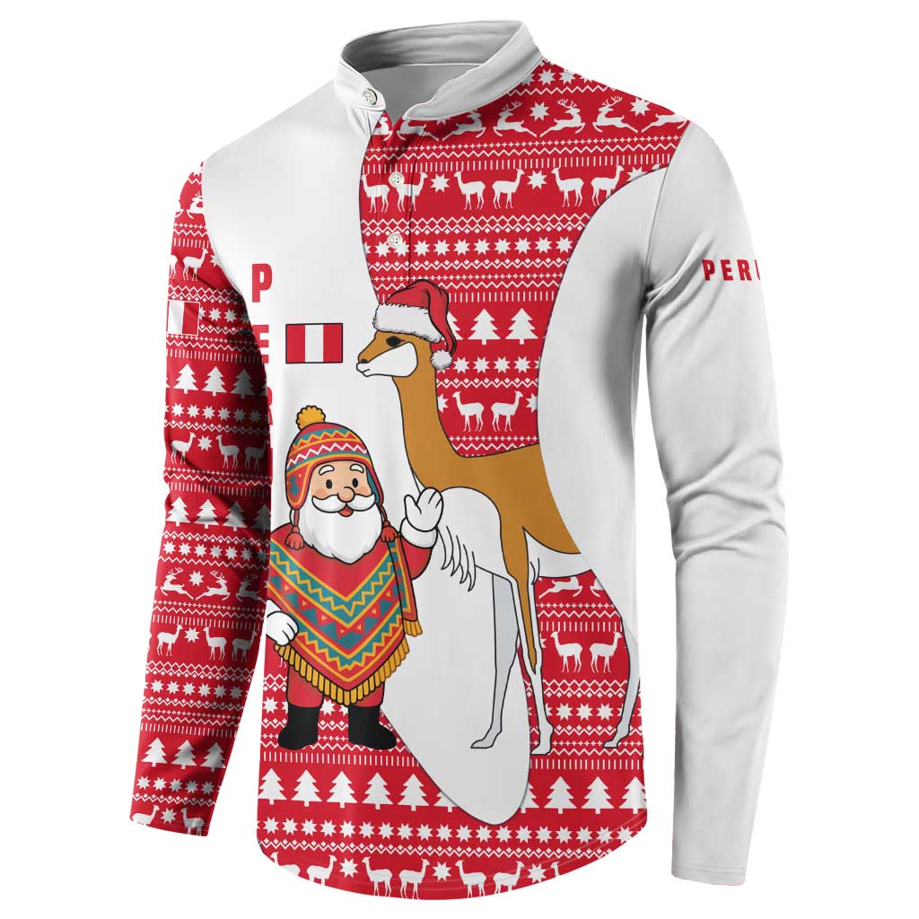 Peru Christmas Button Sweatshirt with Santa Claus Vicuña Andean Poncho and Red Festive Pattern Design - Wonder Print Shop