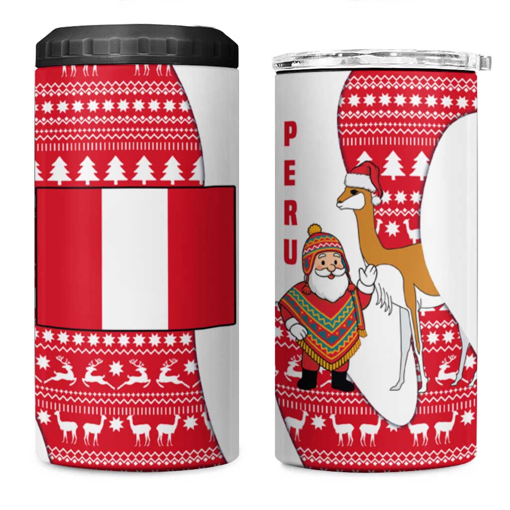 Peru Christmas 4 in 1 Can Cooler Tumbler with Santa Claus Vicuña Andean Poncho and Red Festive Pattern Design - Wonder Print Shop