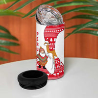 Peru Christmas 4 in 1 Can Cooler Tumbler with Santa Claus Vicuña Andean Poncho and Red Festive Pattern Design - Wonder Print Shop