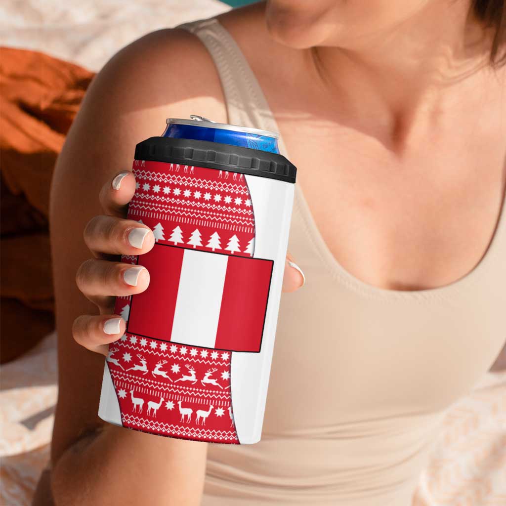 Peru Christmas 4 in 1 Can Cooler Tumbler with Santa Claus Vicuña Andean Poncho and Red Festive Pattern Design - Wonder Print Shop