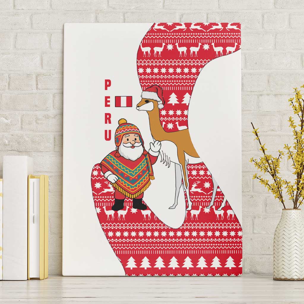 Peru Christmas Canvas Wall Art with Santa Claus Vicuña Andean Poncho and Red Festive Pattern Design - Wonder Print Shop
