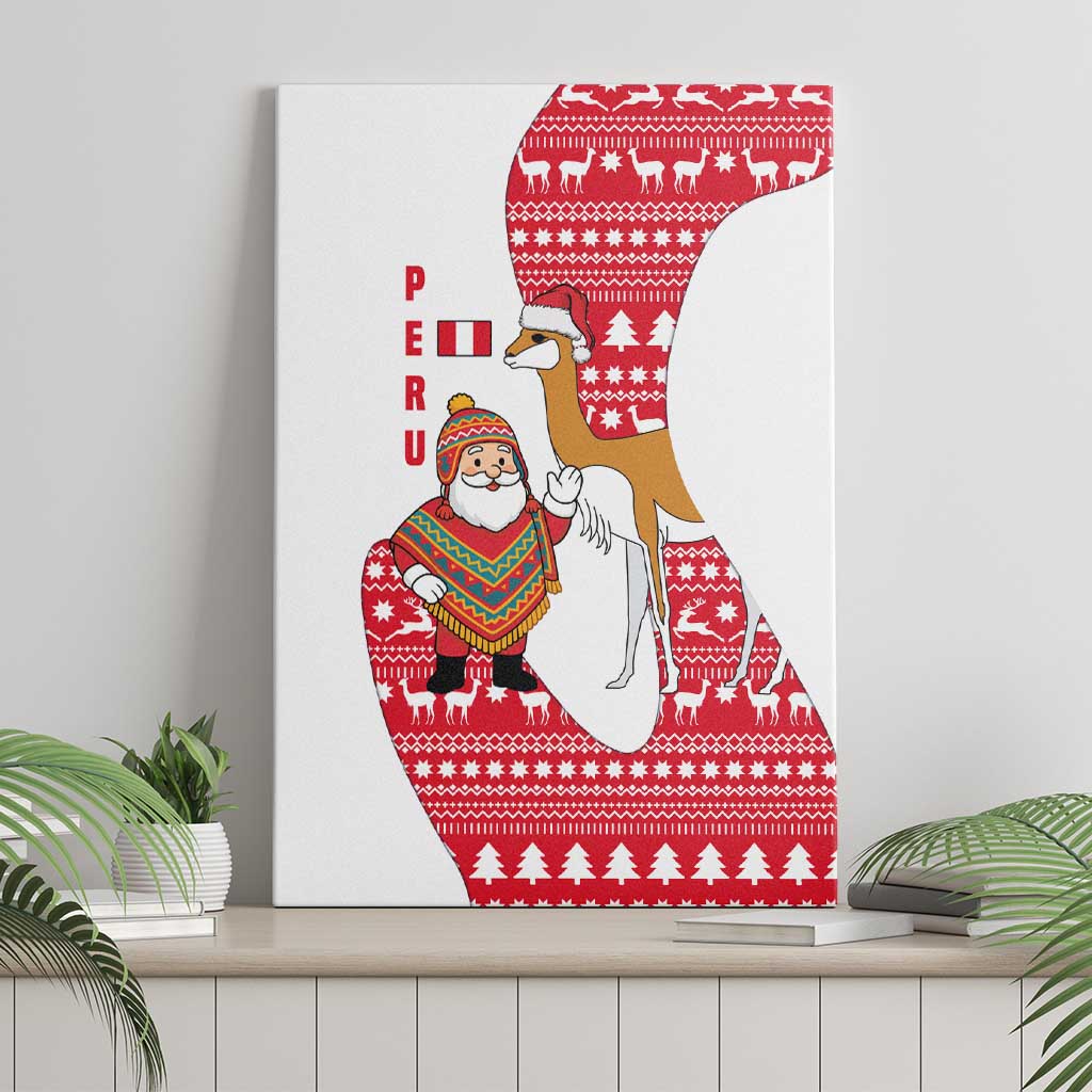 Peru Christmas Canvas Wall Art with Santa Claus Vicuña Andean Poncho and Red Festive Pattern Design - Wonder Print Shop