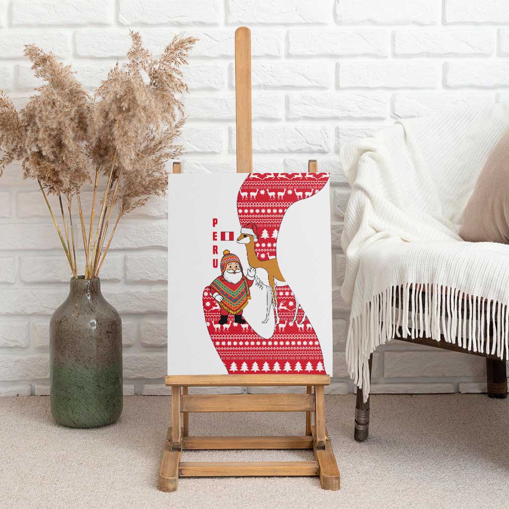 Peru Christmas Canvas Wall Art with Santa Claus Vicuña Andean Poncho and Red Festive Pattern Design - Wonder Print Shop
