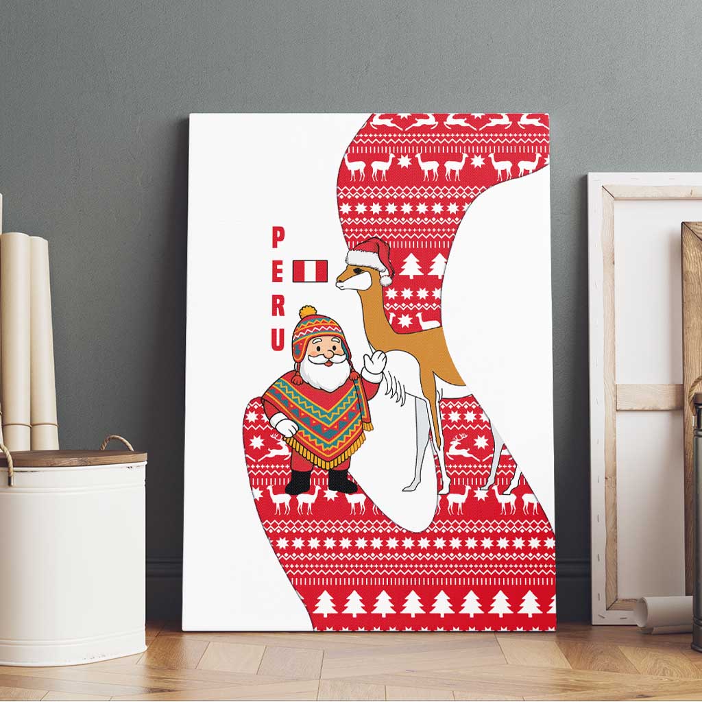 Peru Christmas Canvas Wall Art with Santa Claus Vicuña Andean Poncho and Red Festive Pattern Design - Wonder Print Shop