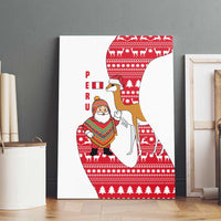 Peru Christmas Canvas Wall Art with Santa Claus Vicuña Andean Poncho and Red Festive Pattern Design - Wonder Print Shop