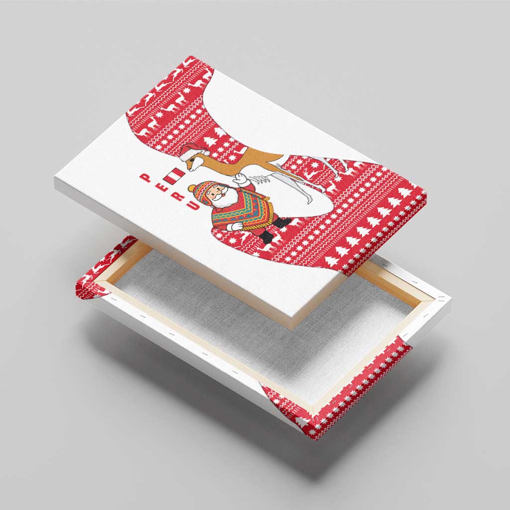 Peru Christmas Canvas Wall Art with Santa Claus Vicuña Andean Poncho and Red Festive Pattern Design - Wonder Print Shop