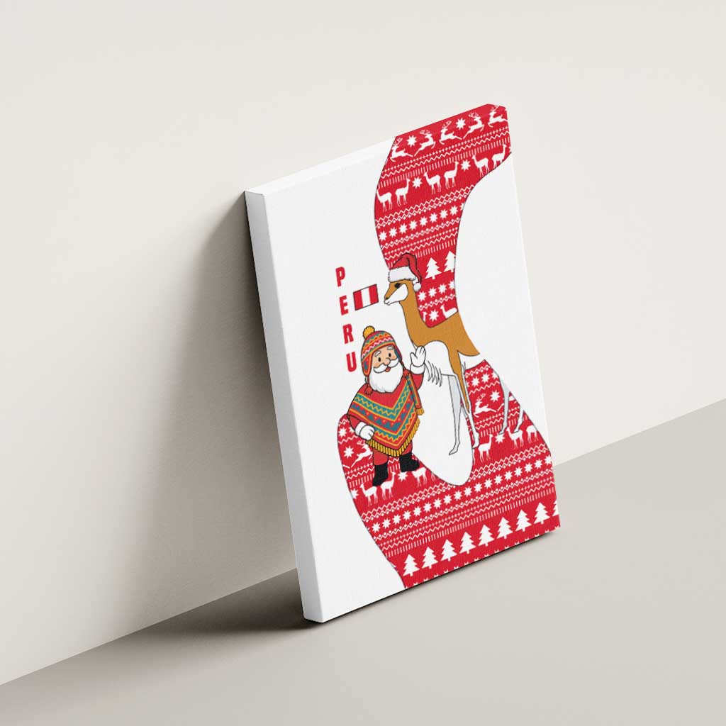 Peru Christmas Canvas Wall Art with Santa Claus Vicuña Andean Poncho and Red Festive Pattern Design - Wonder Print Shop