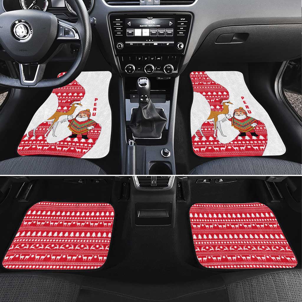 Peru Christmas Car Mats with Santa Claus Vicuña Andean Poncho and Red Festive Pattern Design - Wonder Print Shop