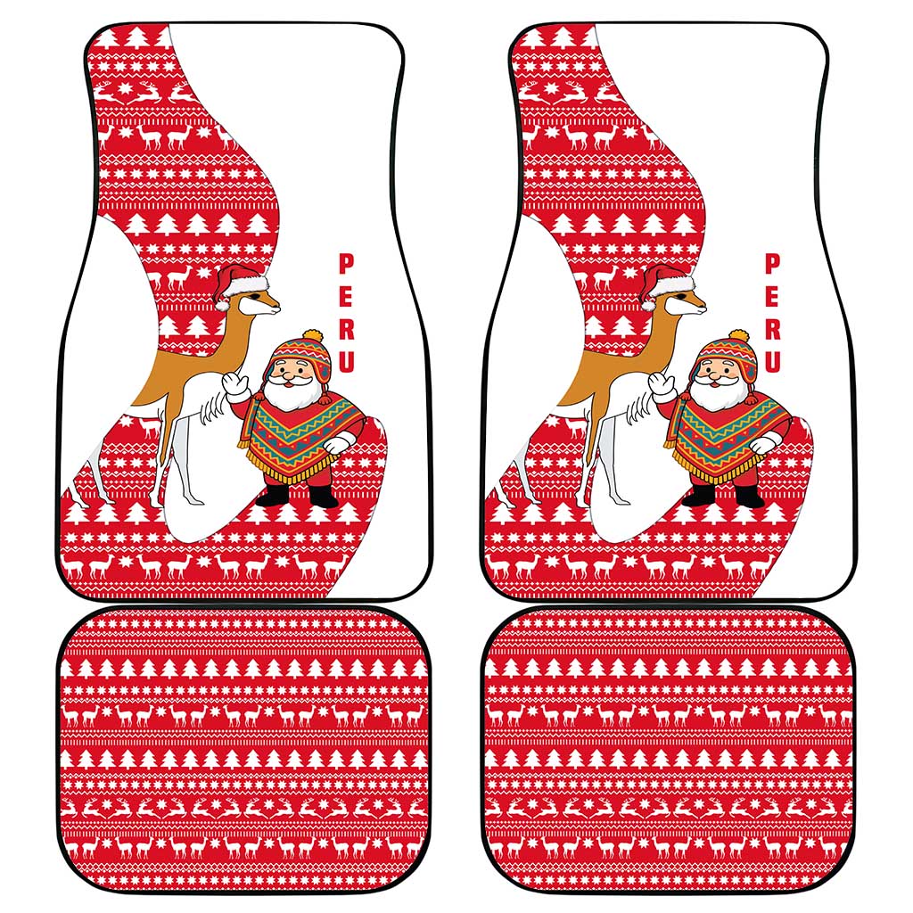 Peru Christmas Car Mats with Santa Claus Vicuña Andean Poncho and Red Festive Pattern Design - Wonder Print Shop