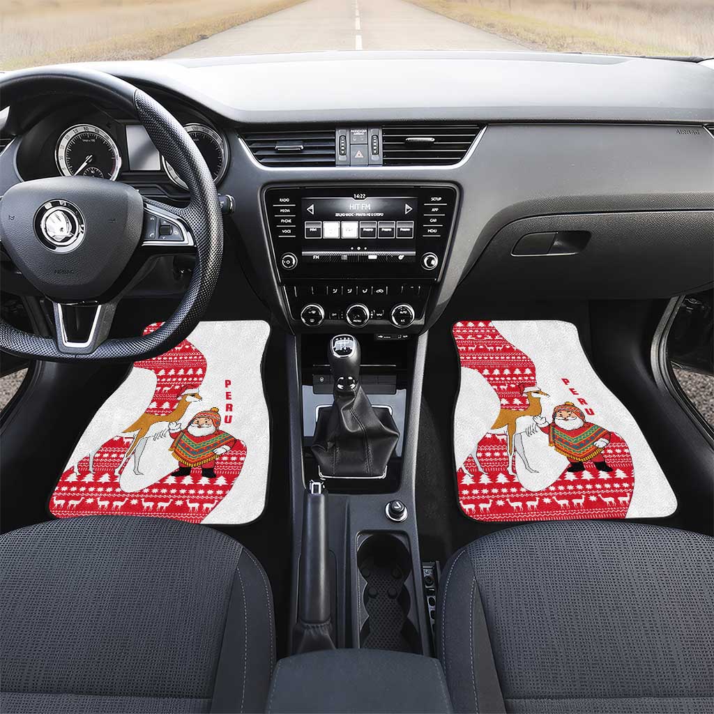 Peru Christmas Car Mats with Santa Claus Vicuña Andean Poncho and Red Festive Pattern Design - Wonder Print Shop