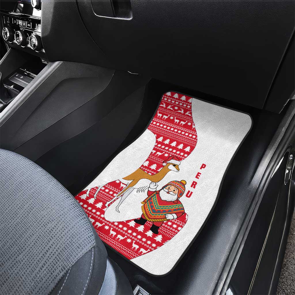Peru Christmas Car Mats with Santa Claus Vicuña Andean Poncho and Red Festive Pattern Design - Wonder Print Shop