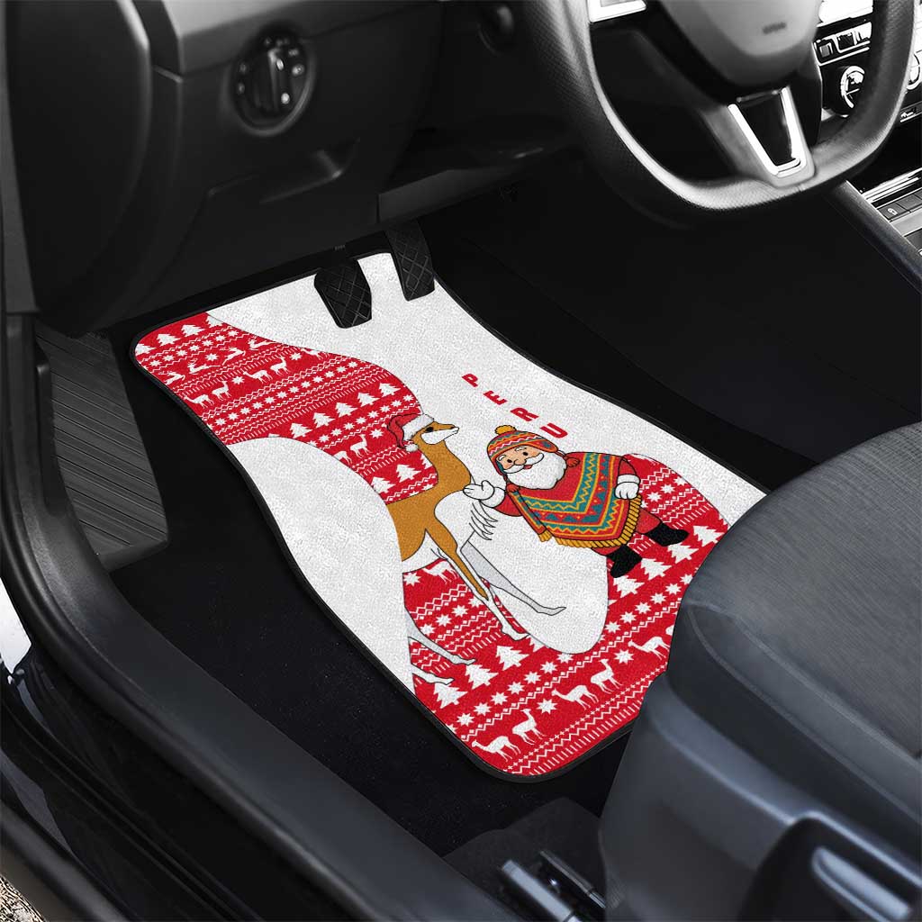 Peru Christmas Car Mats with Santa Claus Vicuña Andean Poncho and Red Festive Pattern Design - Wonder Print Shop