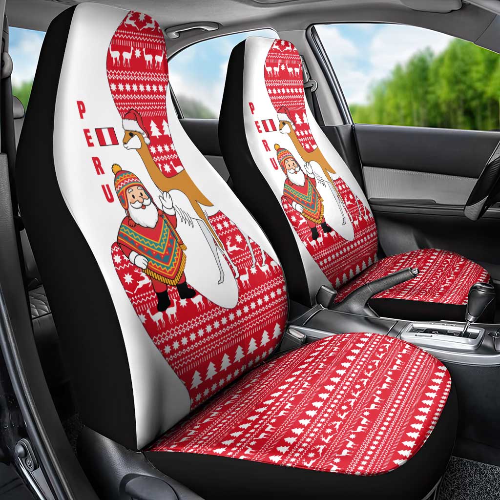 Peru Christmas Car Seat Cover with Santa Claus Vicuña Andean Poncho and Red Festive Pattern Design - Wonder Print Shop