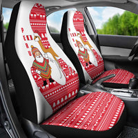 Peru Christmas Car Seat Cover with Santa Claus Vicuña Andean Poncho and Red Festive Pattern Design - Wonder Print Shop