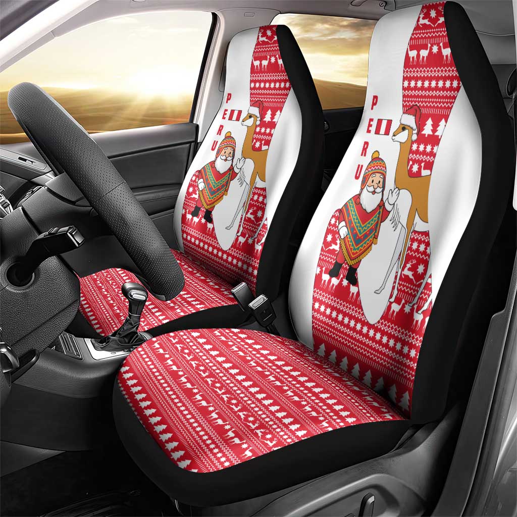 Peru Christmas Car Seat Cover with Santa Claus Vicuña Andean Poncho and Red Festive Pattern Design - Wonder Print Shop
