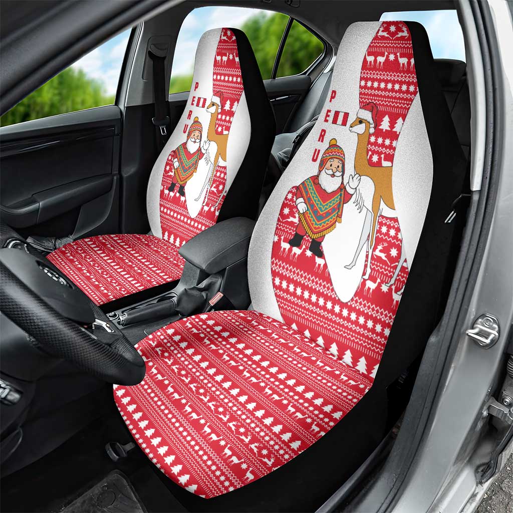 Peru Christmas Car Seat Cover with Santa Claus Vicuña Andean Poncho and Red Festive Pattern Design - Wonder Print Shop