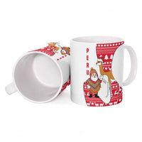 Peru Christmas Ceramic Mug with Santa Claus Vicuña Andean Poncho and Red Festive Pattern Design - Wonder Print Shop