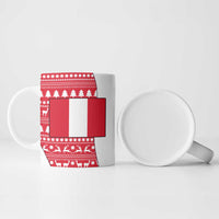 Peru Christmas Ceramic Mug with Santa Claus Vicuña Andean Poncho and Red Festive Pattern Design - Wonder Print Shop
