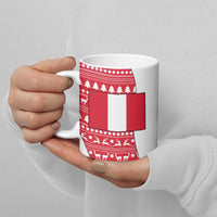 Peru Christmas Ceramic Mug with Santa Claus Vicuña Andean Poncho and Red Festive Pattern Design - Wonder Print Shop