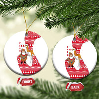 Peru Christmas Ceramic Ornament with Santa Claus Vicuña Andean Poncho and Red Festive Pattern Design - Wonder Print Shop
