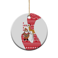 Peru Christmas Ceramic Ornament with Santa Claus Vicuña Andean Poncho and Red Festive Pattern Design - Wonder Print Shop