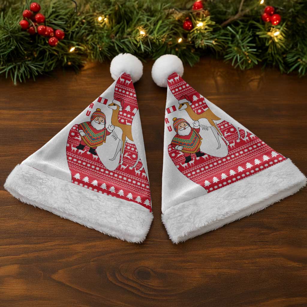 Peru Christmas Santa Hat with Santa Claus Vicuña Andean Poncho and Red Festive Pattern Design - Wonder Print Shop