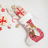 Peru Christmas Stocking with Santa Claus Vicuña Andean Poncho and Red Festive Pattern Design - Wonder Print Shop