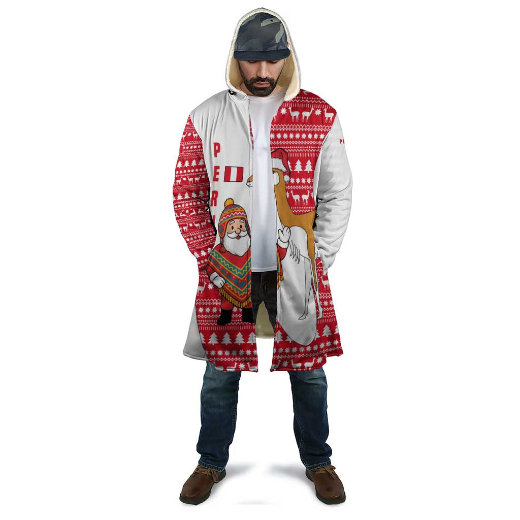 Peru Christmas Cloak with Santa Claus Vicuña Andean Poncho and Red Festive Pattern Design - Wonder Print Shop
