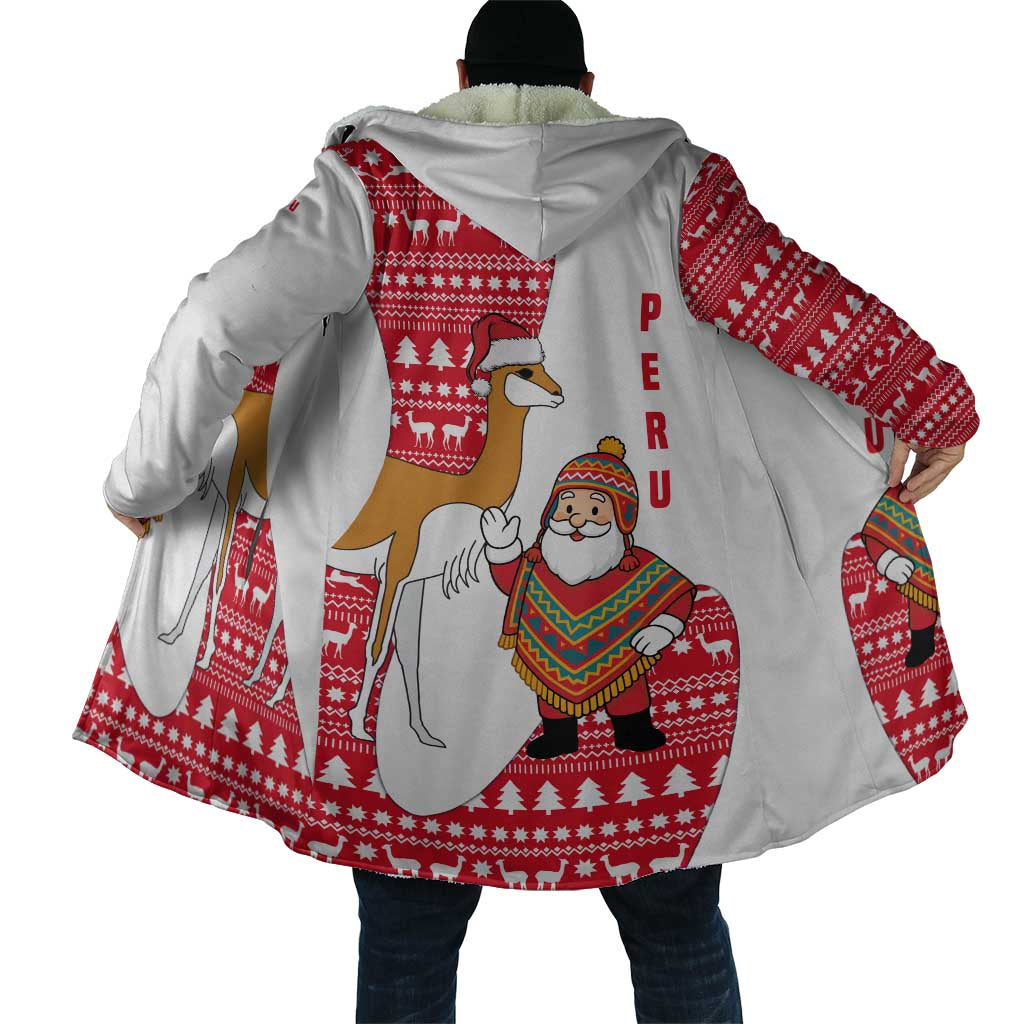 Peru Christmas Cloak with Santa Claus Vicuña Andean Poncho and Red Festive Pattern Design - Wonder Print Shop