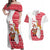 Peru Christmas Couples Matching Off Shoulder Maxi Dress and Hawaiian Shirt with Santa Claus Vicuña Andean Poncho and Red Festive Pattern Design - Wonder Print Shop