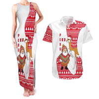Peru Christmas Couples Matching Tank Maxi Dress and Hawaiian Shirt with Santa Claus Vicuña Andean Poncho and Red Festive Pattern Design - Wonder Print Shop