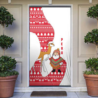 Peru Christmas Door Cover with Santa Claus Vicuña Andean Poncho and Red Festive Pattern Design - Wonder Print Shop