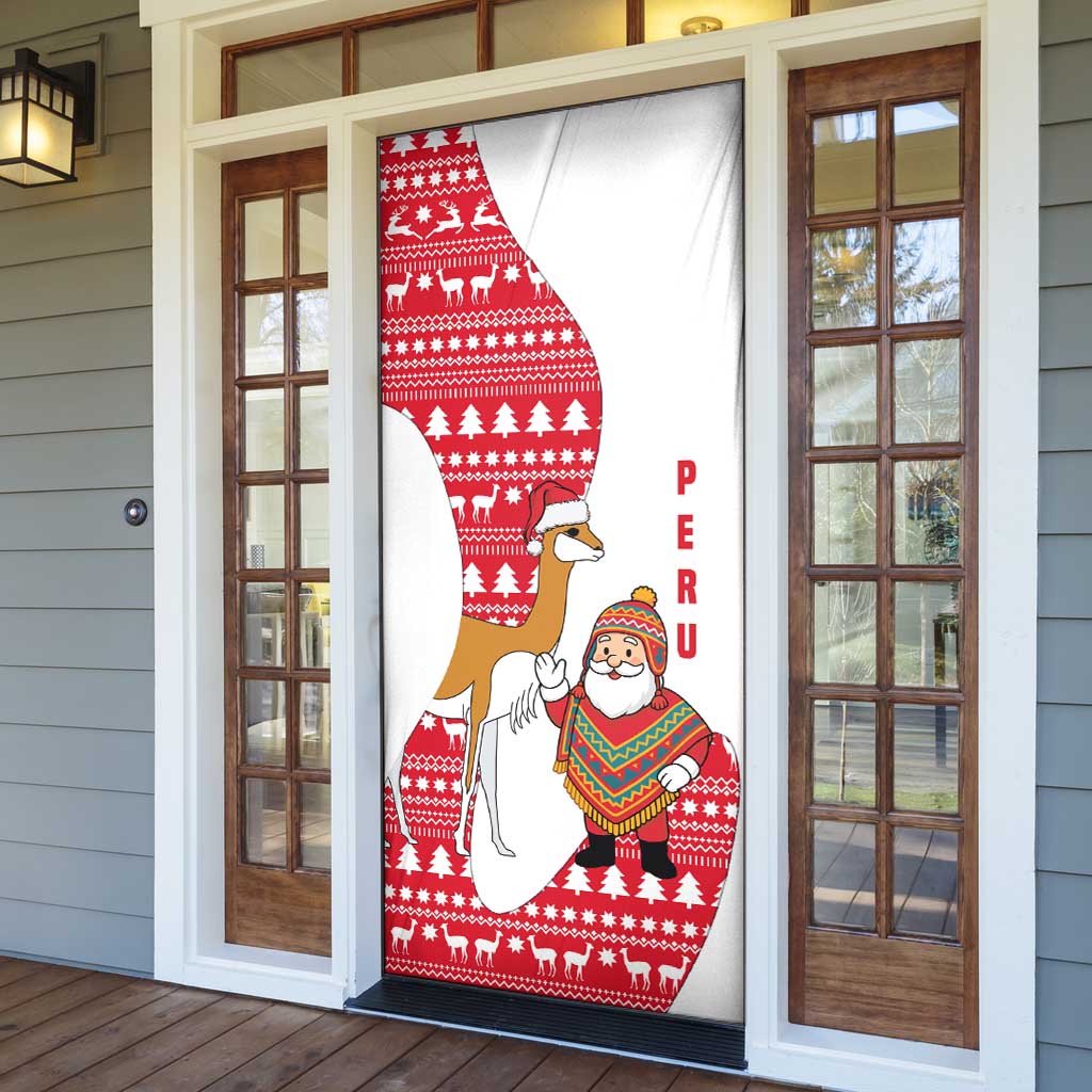 Peru Christmas Door Cover with Santa Claus Vicuña Andean Poncho and Red Festive Pattern Design - Wonder Print Shop