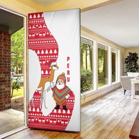 Peru Christmas Door Cover with Santa Claus Vicuña Andean Poncho and Red Festive Pattern Design - Wonder Print Shop