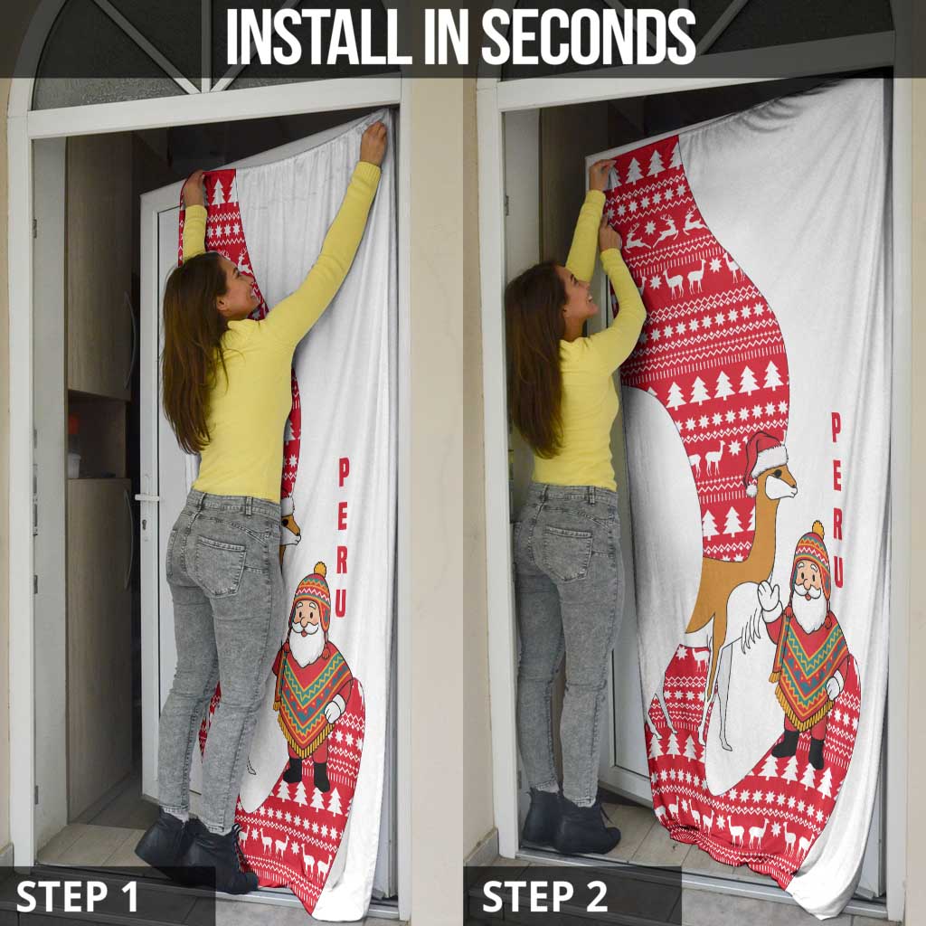 Peru Christmas Door Cover with Santa Claus Vicuña Andean Poncho and Red Festive Pattern Design - Wonder Print Shop