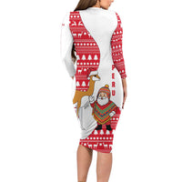 Peru Christmas Family Matching Long Sleeve Bodycon Dress and Hawaiian Shirt with Santa Claus Vicuña Andean Poncho and Red Festive Pattern Design - Wonder Print Shop
