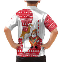 Peru Christmas Family Matching Mermaid Dress and Hawaiian Shirt with Santa Claus Vicuña Andean Poncho and Red Festive Pattern Design - Wonder Print Shop