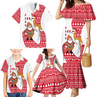 Peru Christmas Family Matching Mermaid Dress and Hawaiian Shirt with Santa Claus Vicuña Andean Poncho and Red Festive Pattern Design - Wonder Print Shop