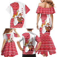 Peru Christmas Family Matching Mermaid Dress and Hawaiian Shirt with Santa Claus Vicuña Andean Poncho and Red Festive Pattern Design - Wonder Print Shop
