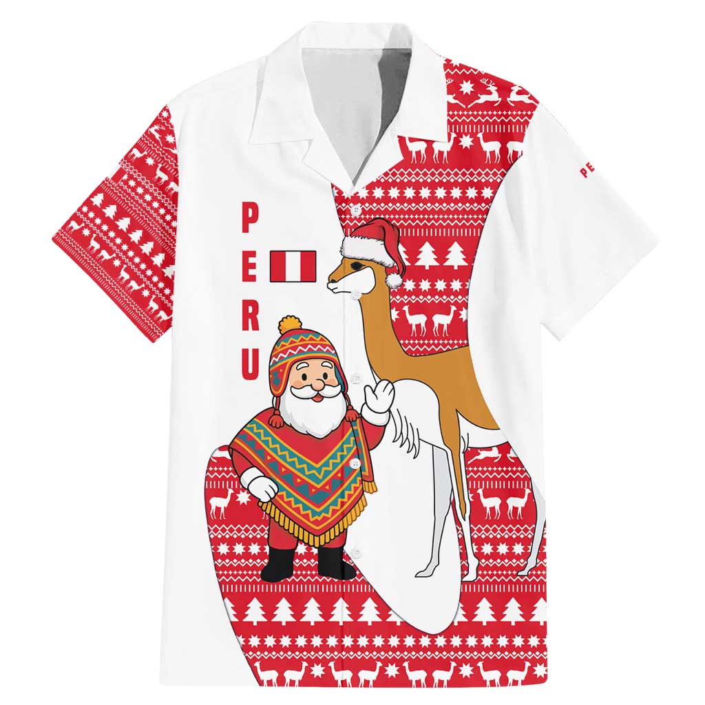Peru Christmas Family Matching Mermaid Dress and Hawaiian Shirt with Santa Claus Vicuña Andean Poncho and Red Festive Pattern Design - Wonder Print Shop