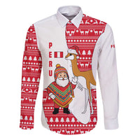 Peru Christmas Family Matching Mermaid Dress and Hawaiian Shirt with Santa Claus Vicuña Andean Poncho and Red Festive Pattern Design - Wonder Print Shop