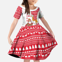 Peru Christmas Family Matching Off The Shoulder Long Sleeve Dress and Hawaiian Shirt with Santa Claus Vicuña Andean Poncho and Red Festive Pattern Design - Wonder Print Shop