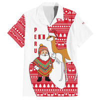 Peru Christmas Family Matching Off The Shoulder Long Sleeve Dress and Hawaiian Shirt with Santa Claus Vicuña Andean Poncho and Red Festive Pattern Design - Wonder Print Shop